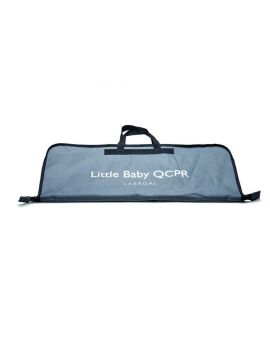 flat gray carry bag with black handles and white Little Baby QCPR logo