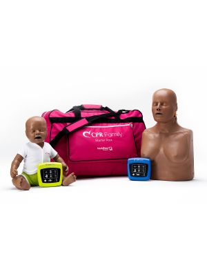 CPR Family Starter Pack containing a dark skin CPR Taylor & a dark skin Baby Tyler, with feedback monitors & carry bag