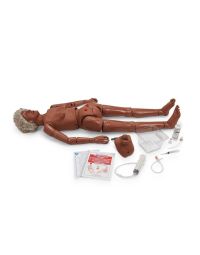 Overall view of GERI Complete Nursing Skills manikin with included components and accessories