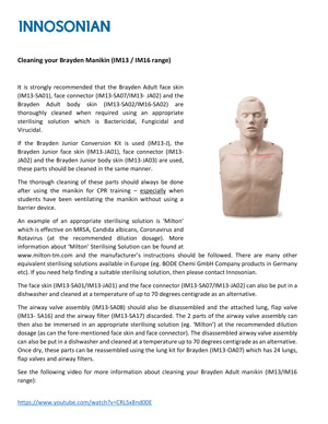 Cleaning Instructions for Brayden CPR manikins