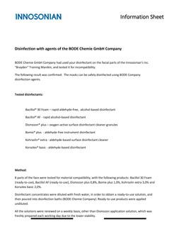 Disinfection Information for Brayden CPR Manikins